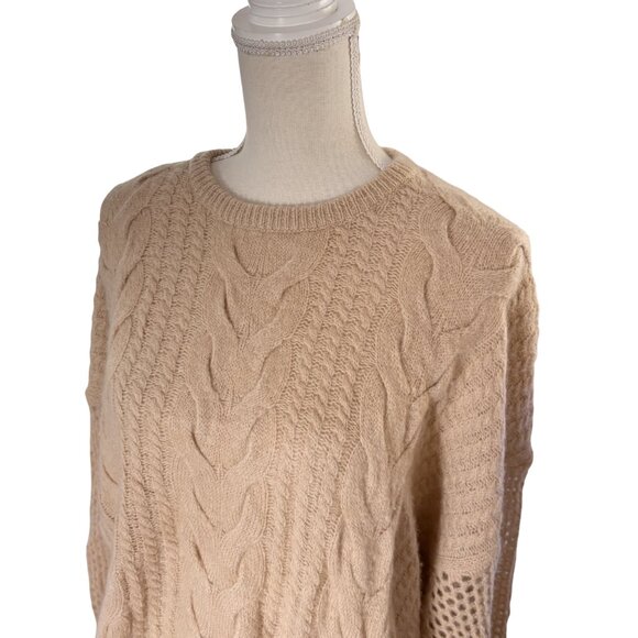 Naadam Open Cable Merino Wool Cashmere Crewneck Pullover sweater XL camel tan - Picture 5 of 12
